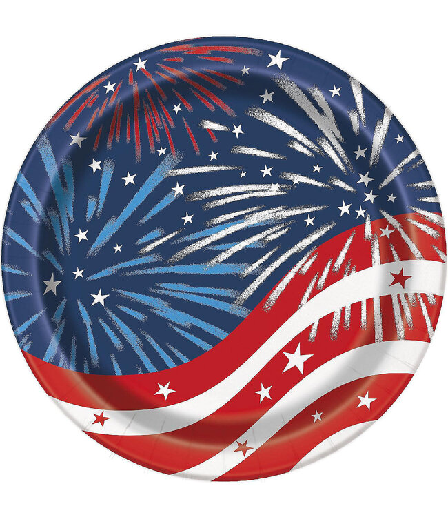 UNIQUE INDUSTRIES INC Patriotic Fireworks 4th of July Round 7" Dessert Plates - 8ct