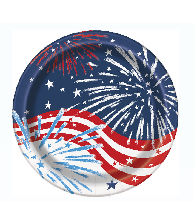 UNIQUE INDUSTRIES INC Patriotic Fireworks 4th of July Round 9" Dinner Plates - 8ct