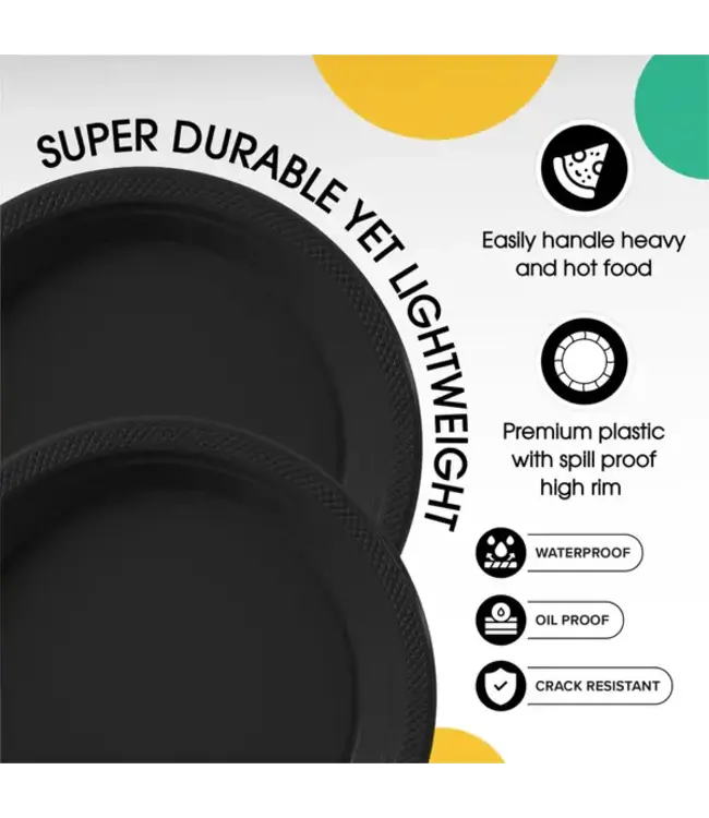 CROWN DISPLAY 7 in. Black Plastic Plates - 50 Ct.