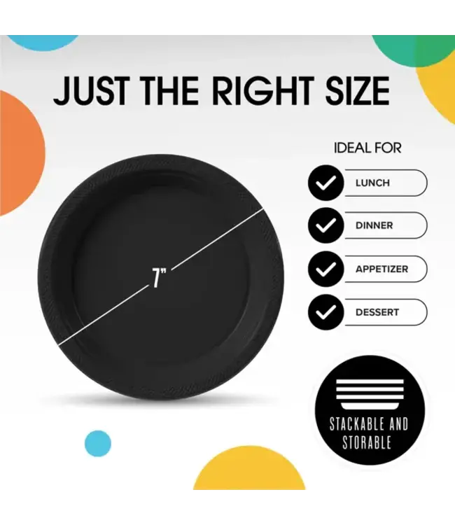 CROWN DISPLAY 7 in. Black Plastic Plates - 50 Ct.