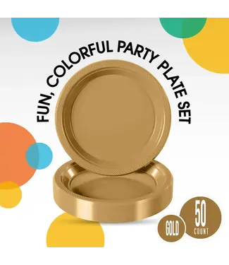 CROWN DISPLAY 7in Gold Plastic Plates - 50 Ct.