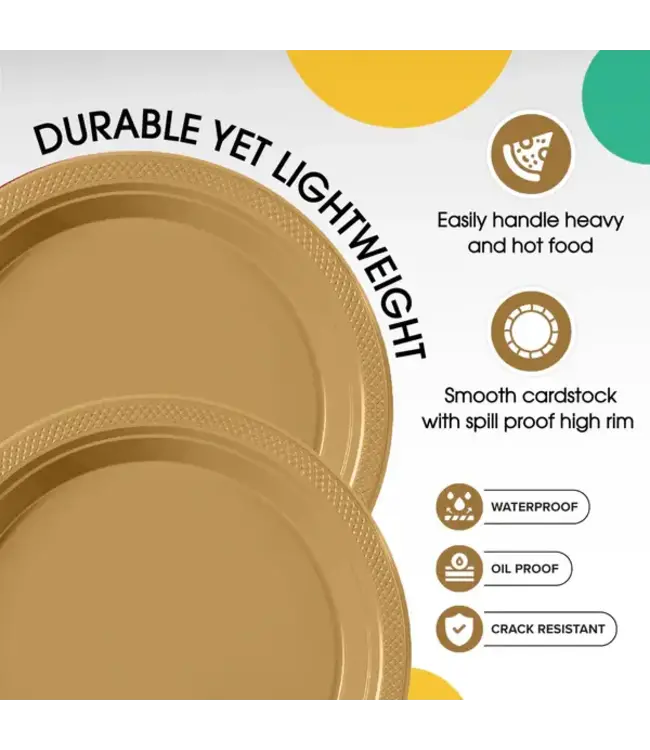 CROWN DISPLAY 7in Gold Plastic Plates - 50 Ct.
