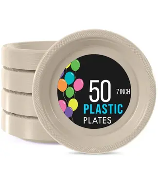 CROWN DISPLAY 7 in. Ivory Plastic Plates - 50 Ct.