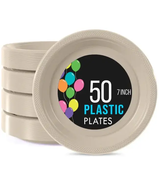 CROWN DISPLAY 7 in. Ivory Plastic Plates - 50 Ct.