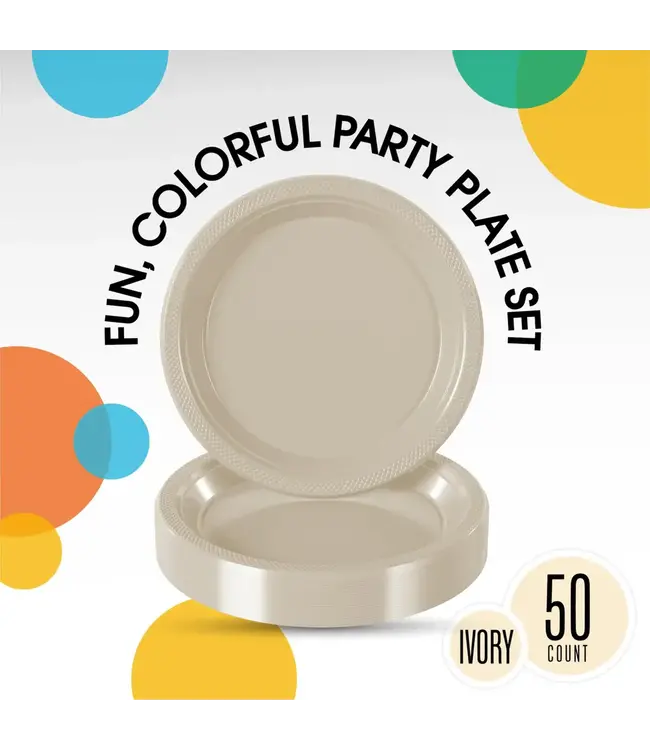 CROWN DISPLAY 7 in. Ivory Plastic Plates - 50 Ct.
