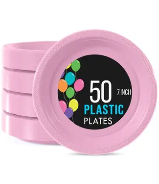 CROWN DISPLAY 7 in. Pink Plastic Plates - 50 ct.