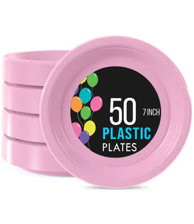 CROWN DISPLAY 7 in. Pink Plastic Plates - 50 ct.