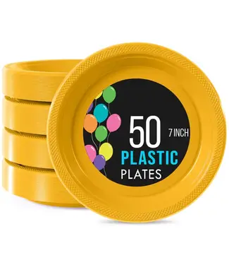 CROWN DISPLAY 7 in. Yellow Plastic Plates - 50 ct.