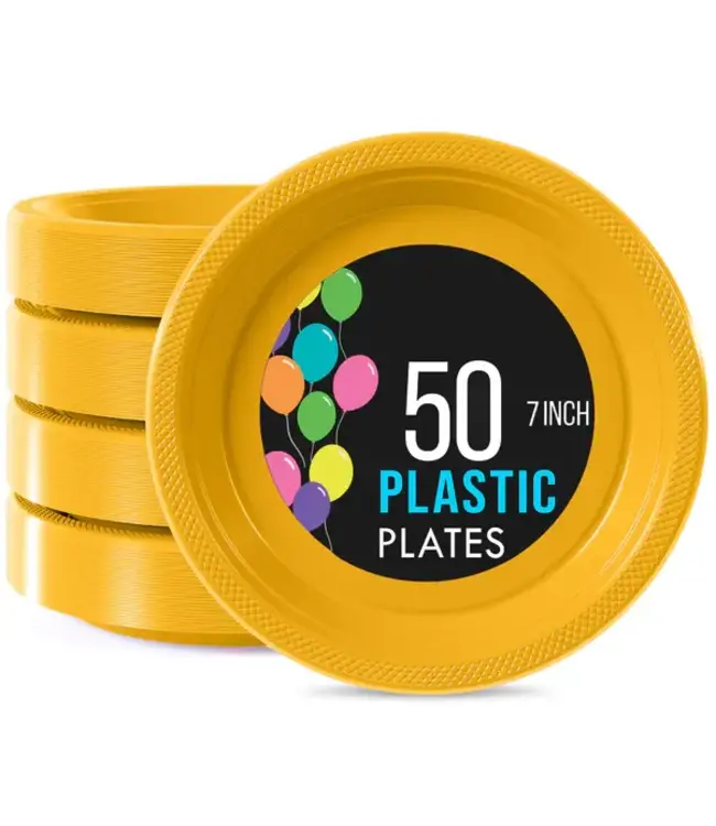 CROWN DISPLAY 7 in. Yellow Plastic Plates - 50 ct.