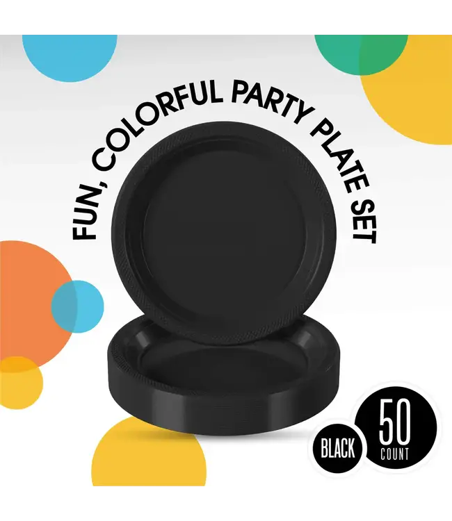 CROWN DISPLAY 10in Black Plastic Plates - 50ct