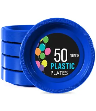 CROWN DISPLAY 10in Dark Blue Plastic Plates - 50ct