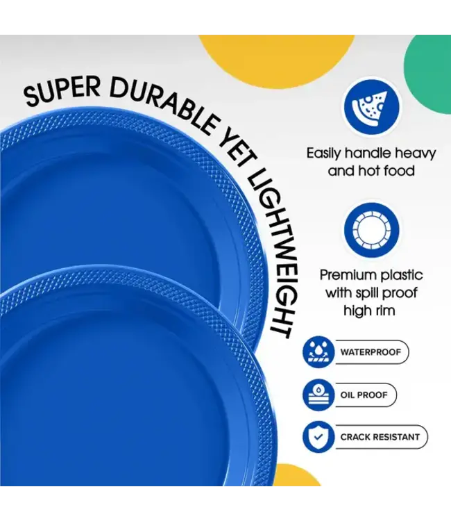 CROWN DISPLAY 10in Dark Blue Plastic Plates - 50ct