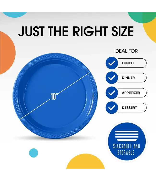 CROWN DISPLAY 10in Dark Blue Plastic Plates - 50ct