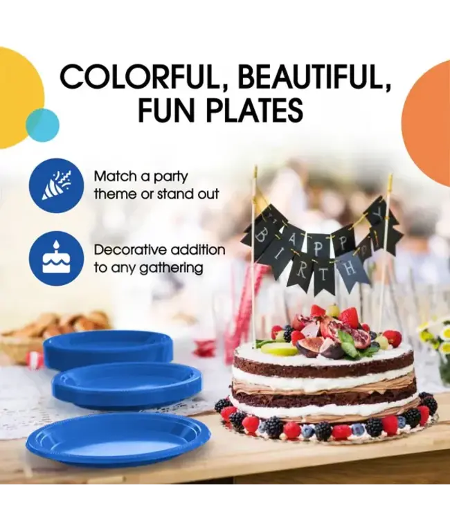 CROWN DISPLAY 10in Dark Blue Plastic Plates - 50ct
