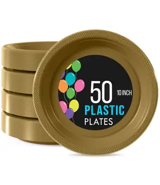 CROWN DISPLAY 10in Gold Plastic Plates - 50ct