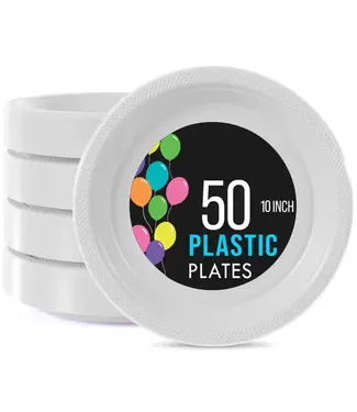 CROWN DISPLAY 10in White Plastic Plates - 50ct