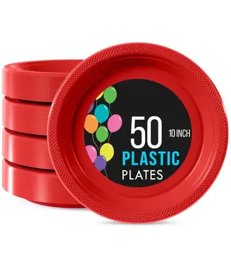 CROWN DISPLAY 10in Red Plastic Plates - 50ct
