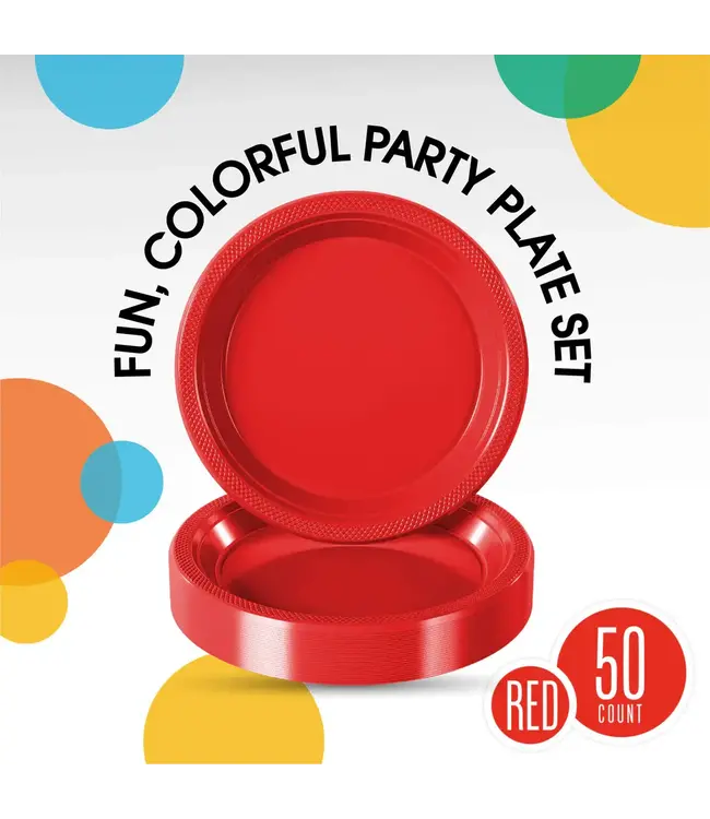 CROWN DISPLAY 10in Red Plastic Plates - 50ct
