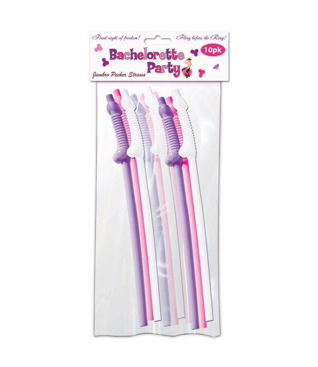 LITTLE GENIE Party Pecker Sipping Straws - Assorted Colors Pack of 10