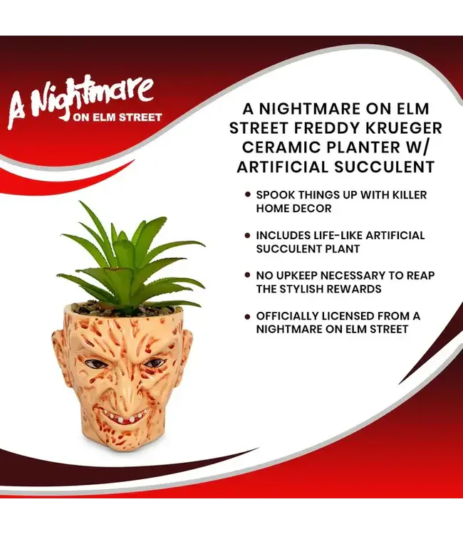 TOYNK A Nightmare On Elm Street Freddy Krueger Ceramic Planter w/ Artificial Succulent