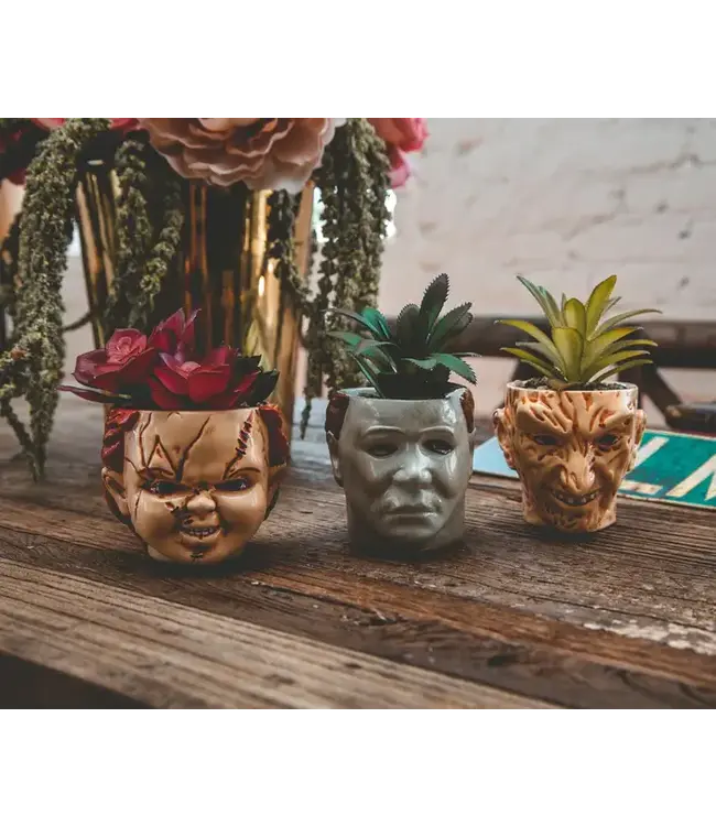 TOYNK Halloween Michael Myers 3-Inch Ceramic Mini Planter With Artificial Succulent