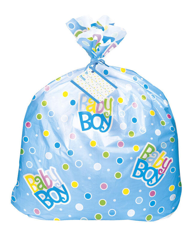UNIQUE INDUSTRIES INC Jumbo Plastic Blue Polka Dot Baby Shower Gift Bag, 1ct