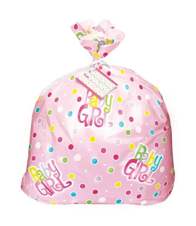 UNIQUE INDUSTRIES INC Jumbo Plastic Polka Dot Girl Baby Shower Gift Bag, 44 x 36 in, Pink, 1ct
