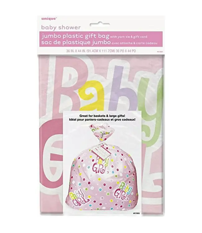 UNIQUE INDUSTRIES INC Jumbo Plastic Polka Dot Girl Baby Shower Gift Bag, 44 x 36 in, Pink, 1ct