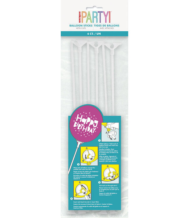 UNIQUE INDUSTRIES INC Unique Balloon Sticks & Cups-12in, 6 Pcs, One Size, White