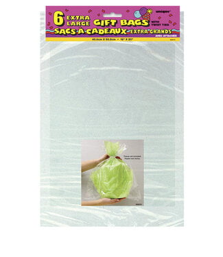 UNIQUE INDUSTRIES INC 16in X 20in Extra Large Gift Bags Clear, 6 Count