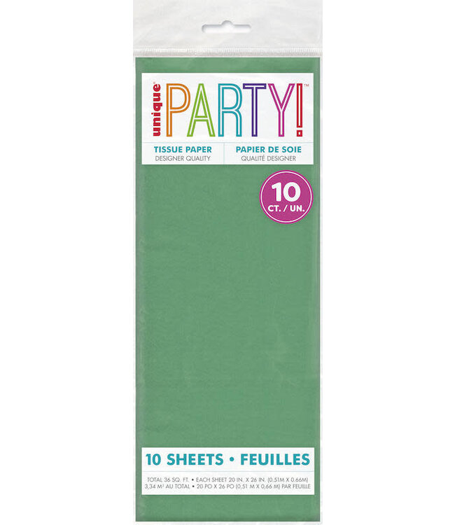 UNIQUE INDUSTRIES INC 26" X 20" Green Tissue Paper Sheets, 10Ct