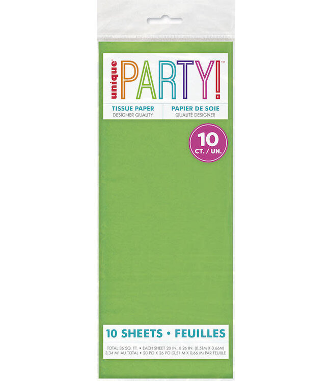 UNIQUE INDUSTRIES INC Lime Green Tissue Paper Sheets, 10 Count - 26" X 20"