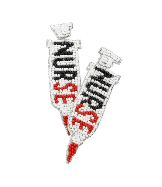 SENSIBLING CORP. Felt Back Nurse Message Seed Beaded Syringe Dangle Earrings