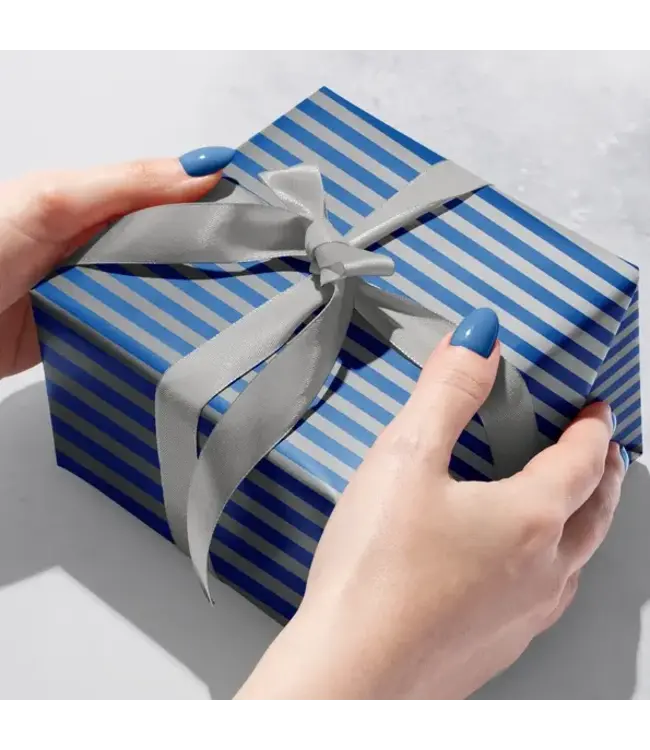 JILLSON ROBERTS Blue Silver Stripe Gift Wrap - Rolls