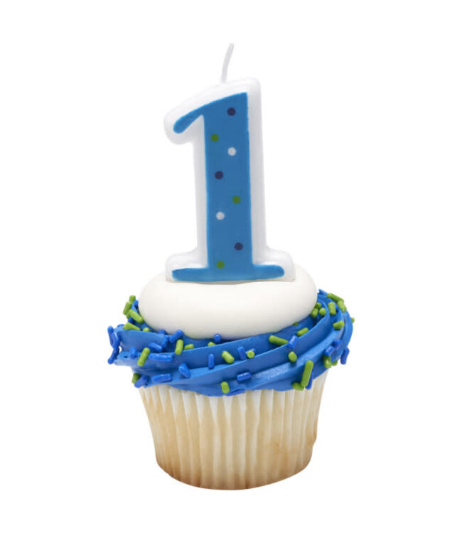 DECOPAC First Birthday Blue Dots Numeral Candles