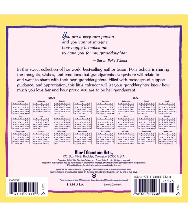 BLUE MOUNTAIN Blue Mountain Arts To My Granddaughter with Love 2026 Wall Calendar