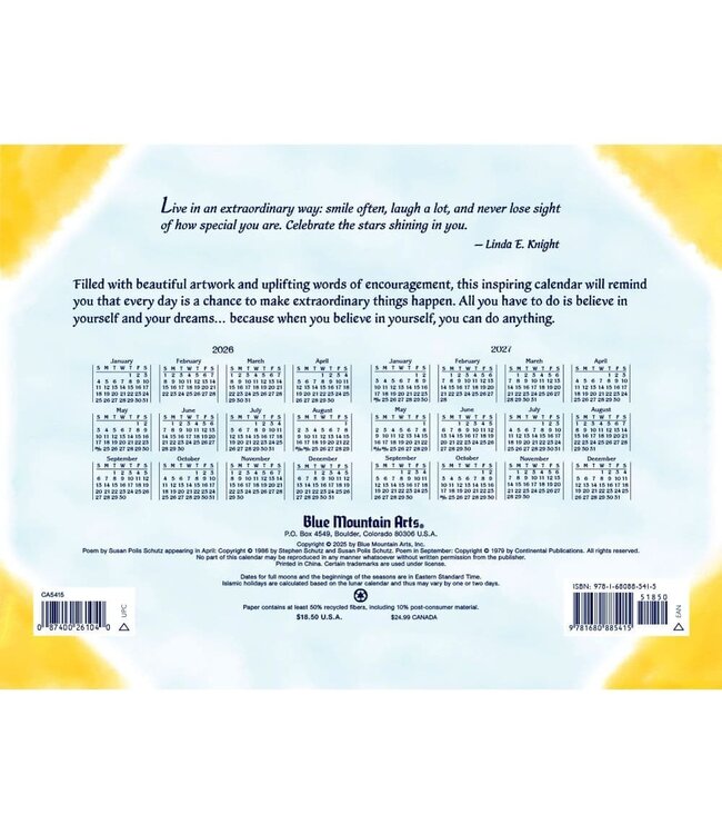 BLUE MOUNTAIN Blue Mountain Arts You Can Do Anything Words to Remember as You Follow Your Dreams 2026 Wall Calendar