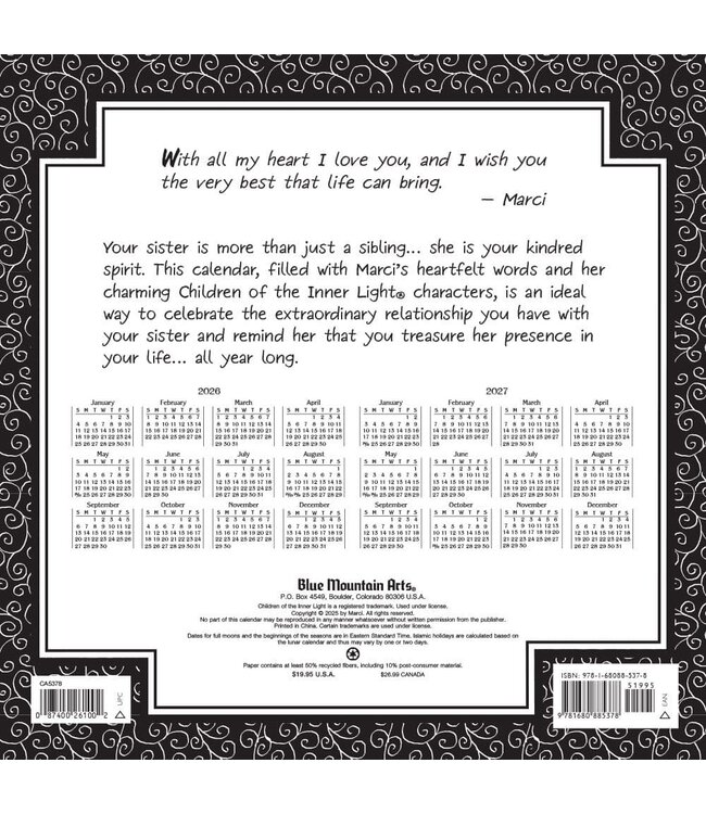 BLUE MOUNTAIN Blue Mountain Arts Sister I Love You 2026 Wall Calendar