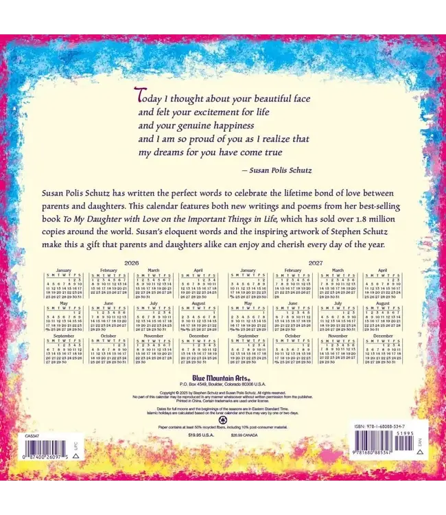 BLUE MOUNTAIN Daughter You Are A Gift To My Life 2026 Wall Calendar