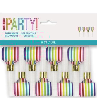 UNIQUE INDUSTRIES INC Rainbow Stripe Squawker Blowouts 8ct
