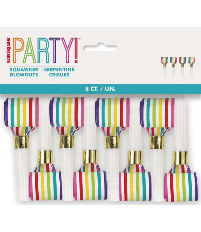 UNIQUE INDUSTRIES INC Rainbow Stripe Squawker Blowouts 8ct