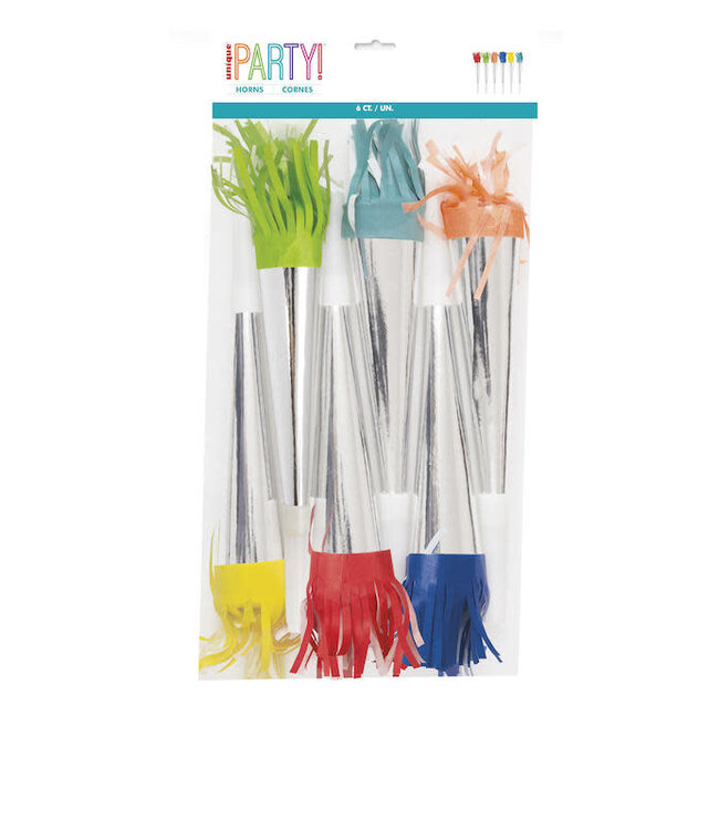 UNIQUE INDUSTRIES INC Foil Horns with Fringe, 6ct