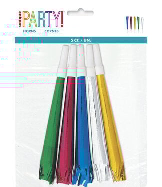 UNIQUE INDUSTRIES INC Metallic Colored Party Noisemaker Horns with Fringe-5ct