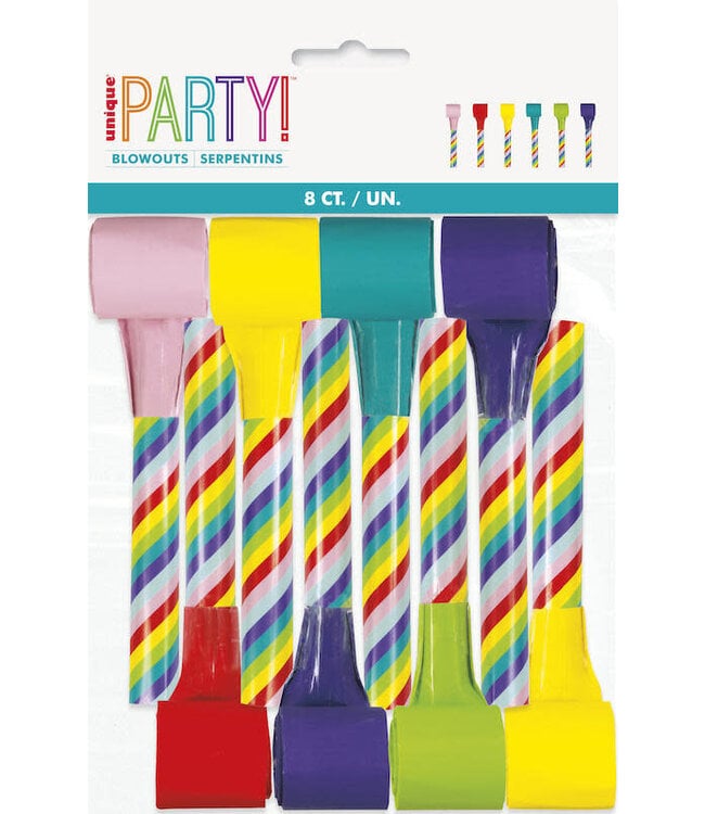 UNIQUE INDUSTRIES INC Rainbow Stripe Candy Cane Blowouts 8ct