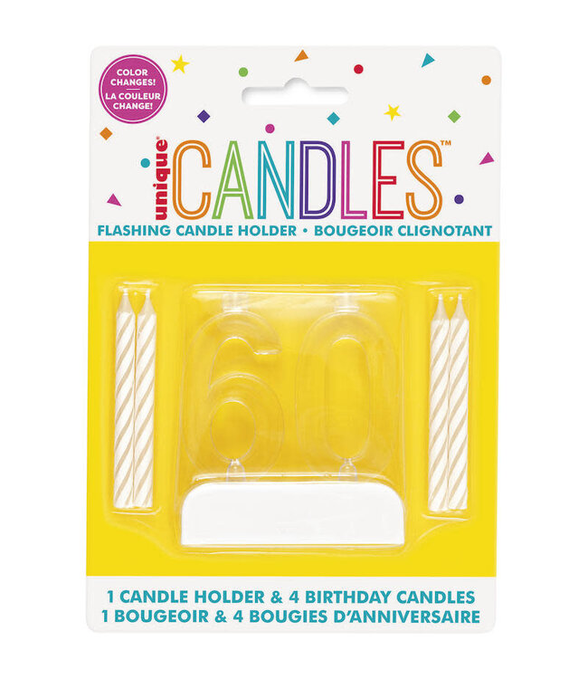 UNIQUE INDUSTRIES INC Flashing Number 60 Holder & Candles, Multicolor