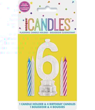 UNIQUE INDUSTRIES INC Number 6 Flashing Candle Holder With Birthday Candle Set