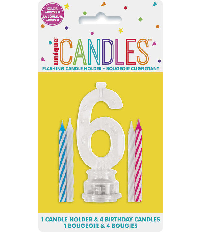 UNIQUE INDUSTRIES INC Number 6 Flashing Candle Holder With Birthday Candle Set
