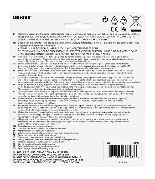 UNIQUE INDUSTRIES INC Flashing Happy Birthday Cake Decoration