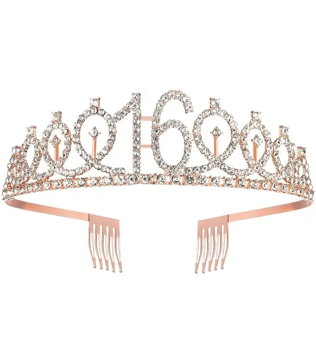 PARTY ON 16th Birthday Crown and Sash Kit- "Sweet 16" Rose Gold