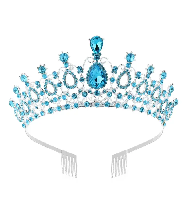 PARTY ON Tiara Silver with blue Crystal Rhinestones
